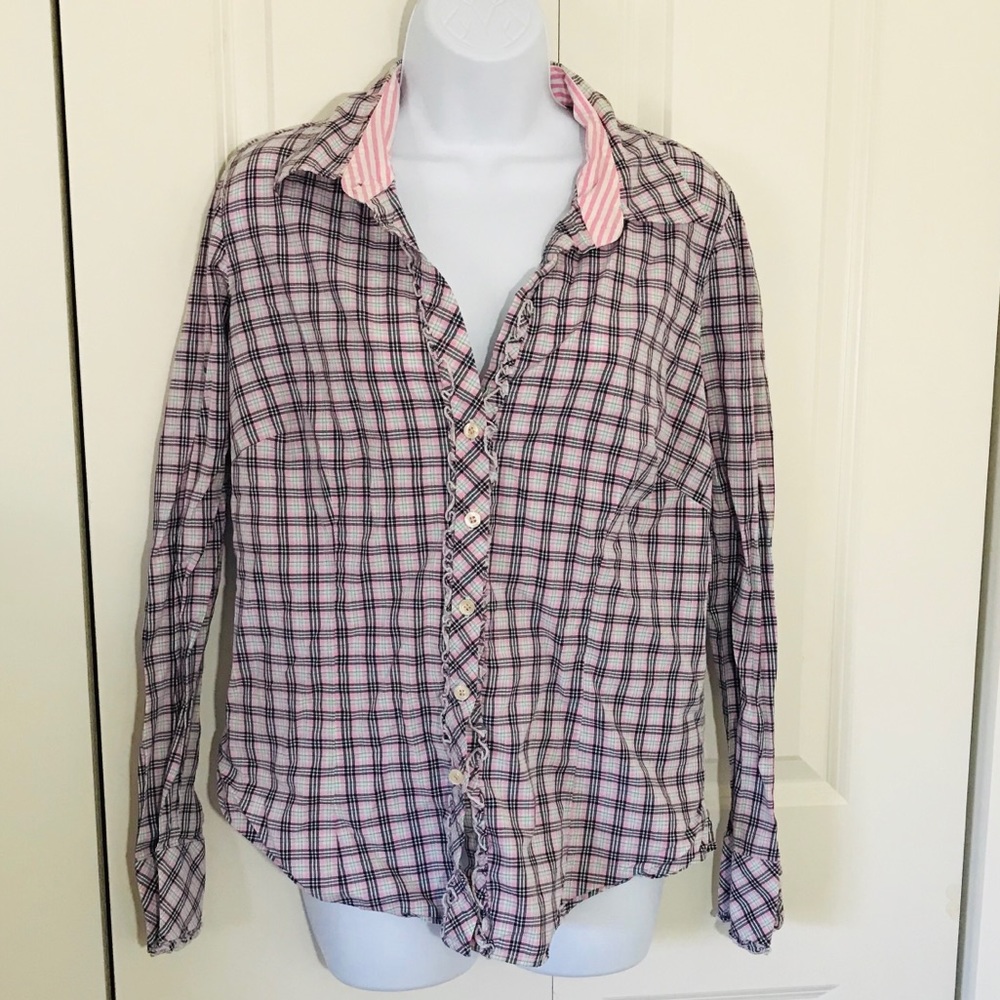Lily Pulitzer Pink Plaid Ruffle Button Down Shirt